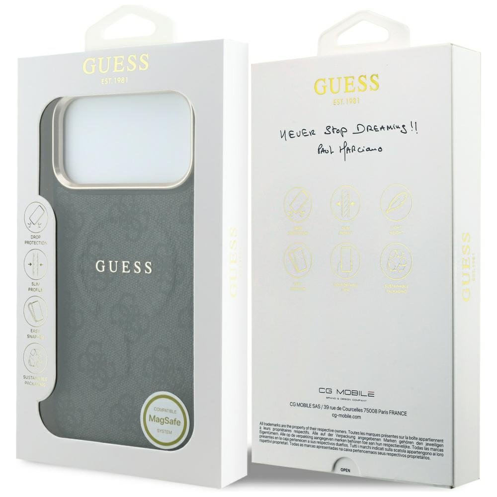 „Guess“ reljefais „4G Classic MagSafe“ vāciņš iPhone 18 Pro / 17 Pro, melns