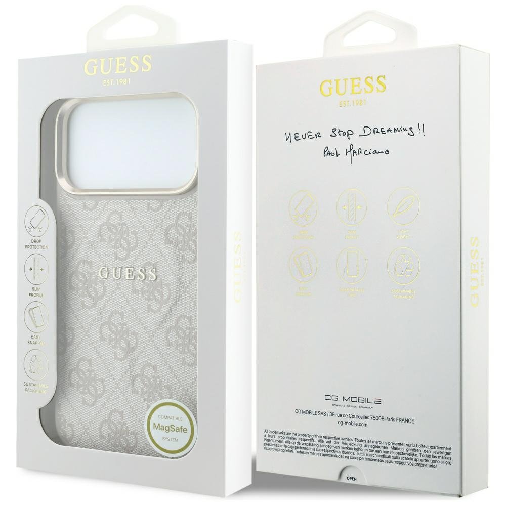 „Guess“ reljefais 4G Classic MagSafe apvalks iPhone 18 Pro / 17 Pro, rozā krāsā