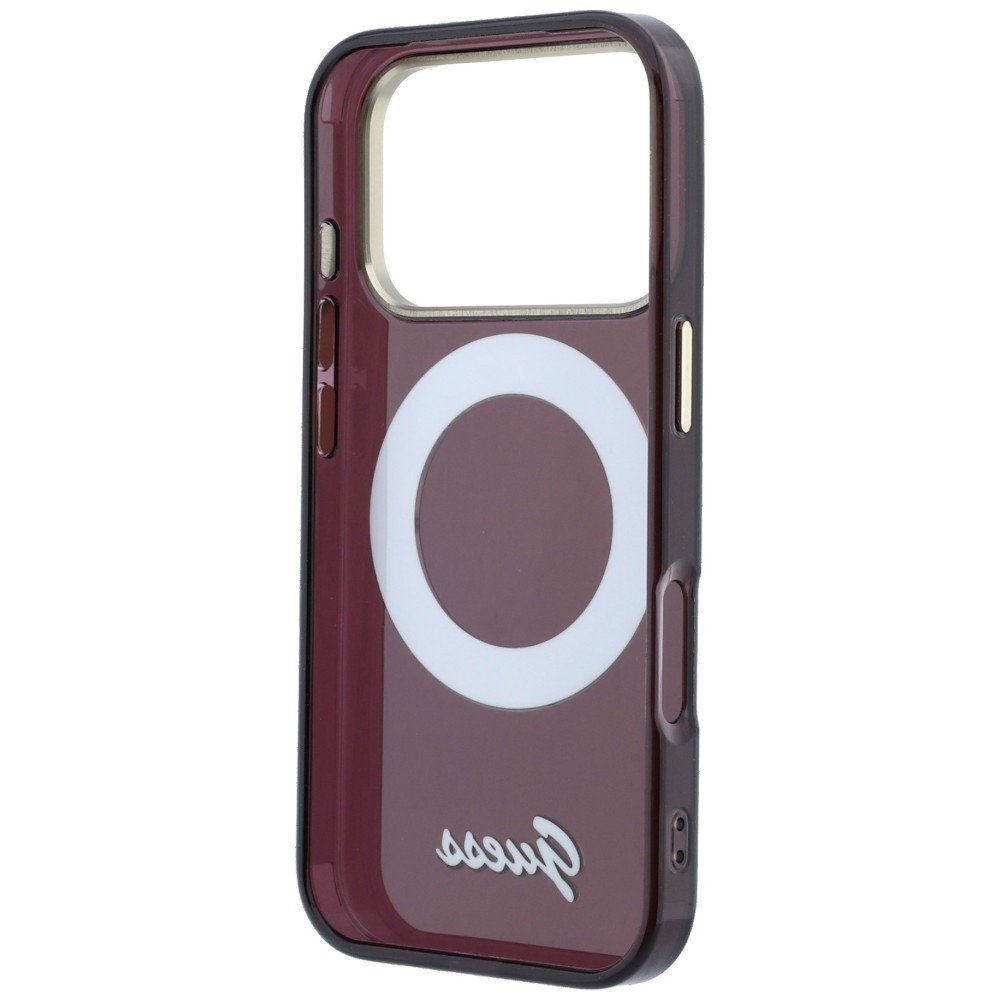 „Guess IML Ring Stand 360 Script Metal Logo MagSafe“ apvalks iPhone 18 Pro Max / 17 Pro Max, bordo krāsā