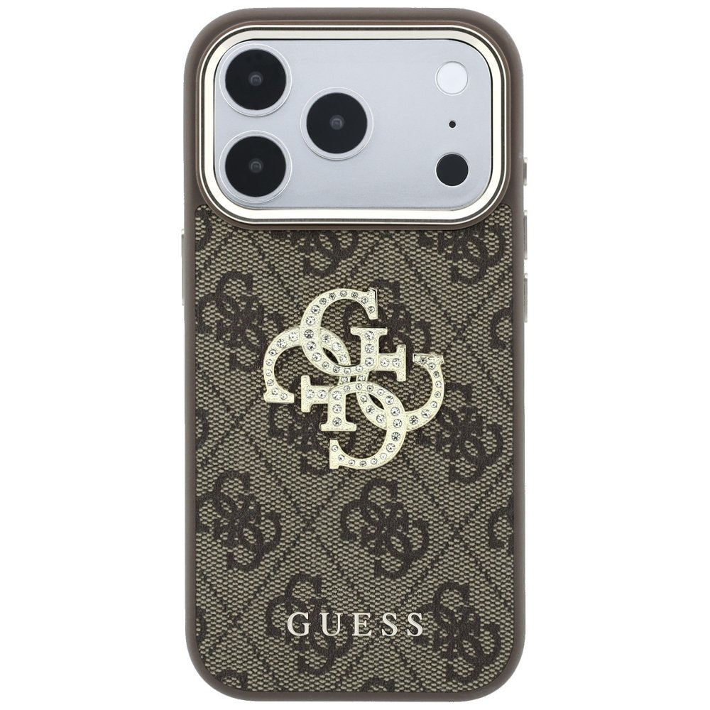 „Guess“ 4G un liela strāsa logotipa apvalks iPhone 18 Pro Max / 17 Pro Max, brūns