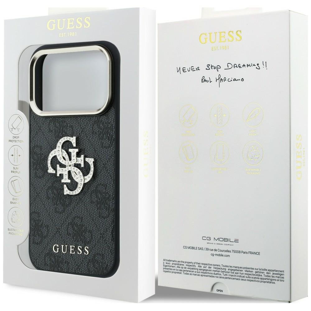 „Guess“ 4G un „Big Strass“ logotipa apvalks iPhone 18 Pro Max / 17 Pro Max, melns