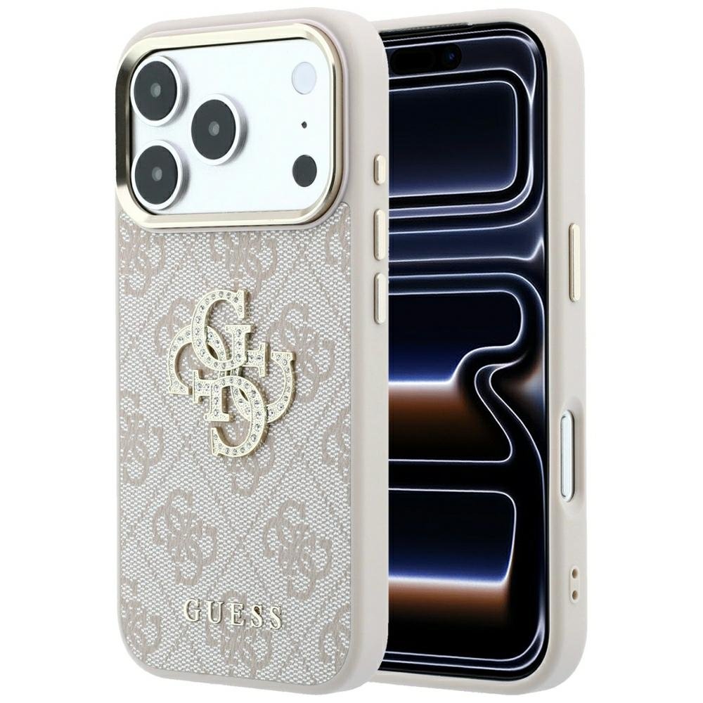 „Guess“ 4G un liela strassu logotipa apvalks iPhone 18 Pro / 17 Pro, rozā krāsā
