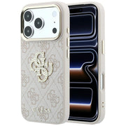 „Guess“ 4G un liela strassu logotipa apvalks iPhone 18 Pro / 17 Pro, rozā krāsā