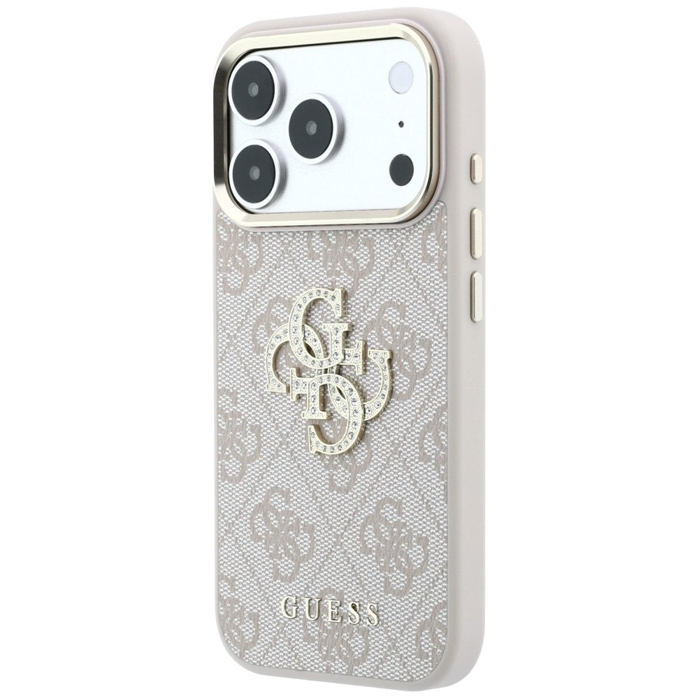 „Guess“ 4G un liela strassu logotipa apvalks iPhone 18 Pro / 17 Pro, rozā krāsā