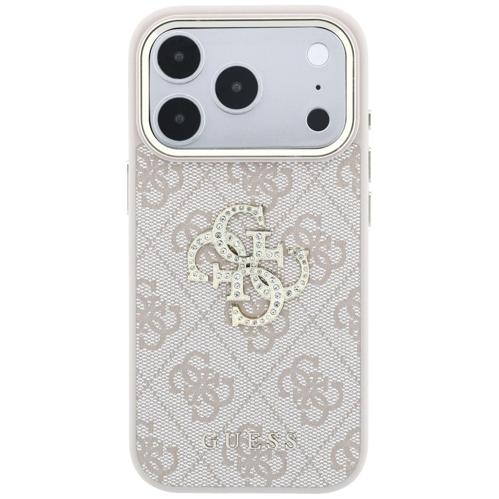 „Guess“ 4G un liela strassu logotipa apvalks iPhone 18 Pro / 17 Pro, rozā krāsā