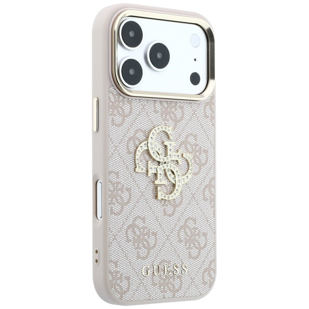 „Guess“ 4G un liela strassu logotipa apvalks iPhone 18 Pro / 17 Pro, rozā krāsā