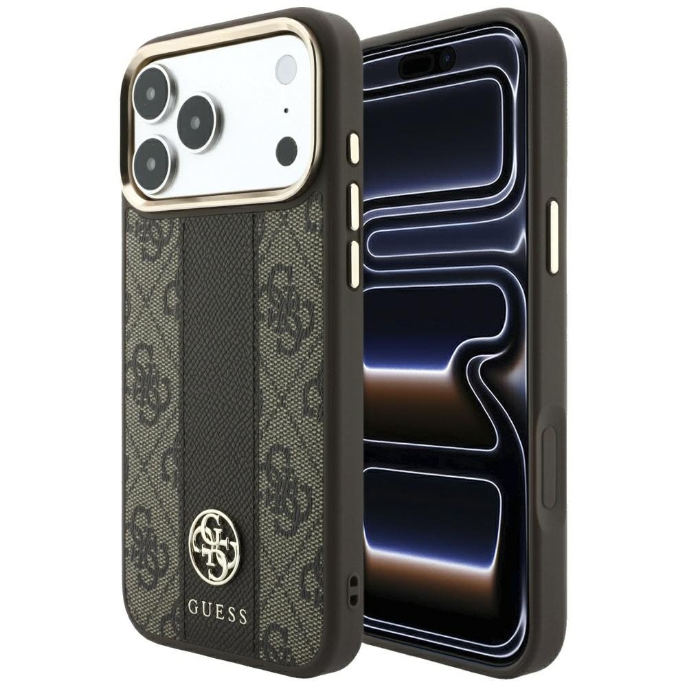 „Guess 4G“ MagSafe apvalks ar „Stripe Round“ un „Classic“ logotipiem iPhone 18 Pro / 17 Pro, brūns