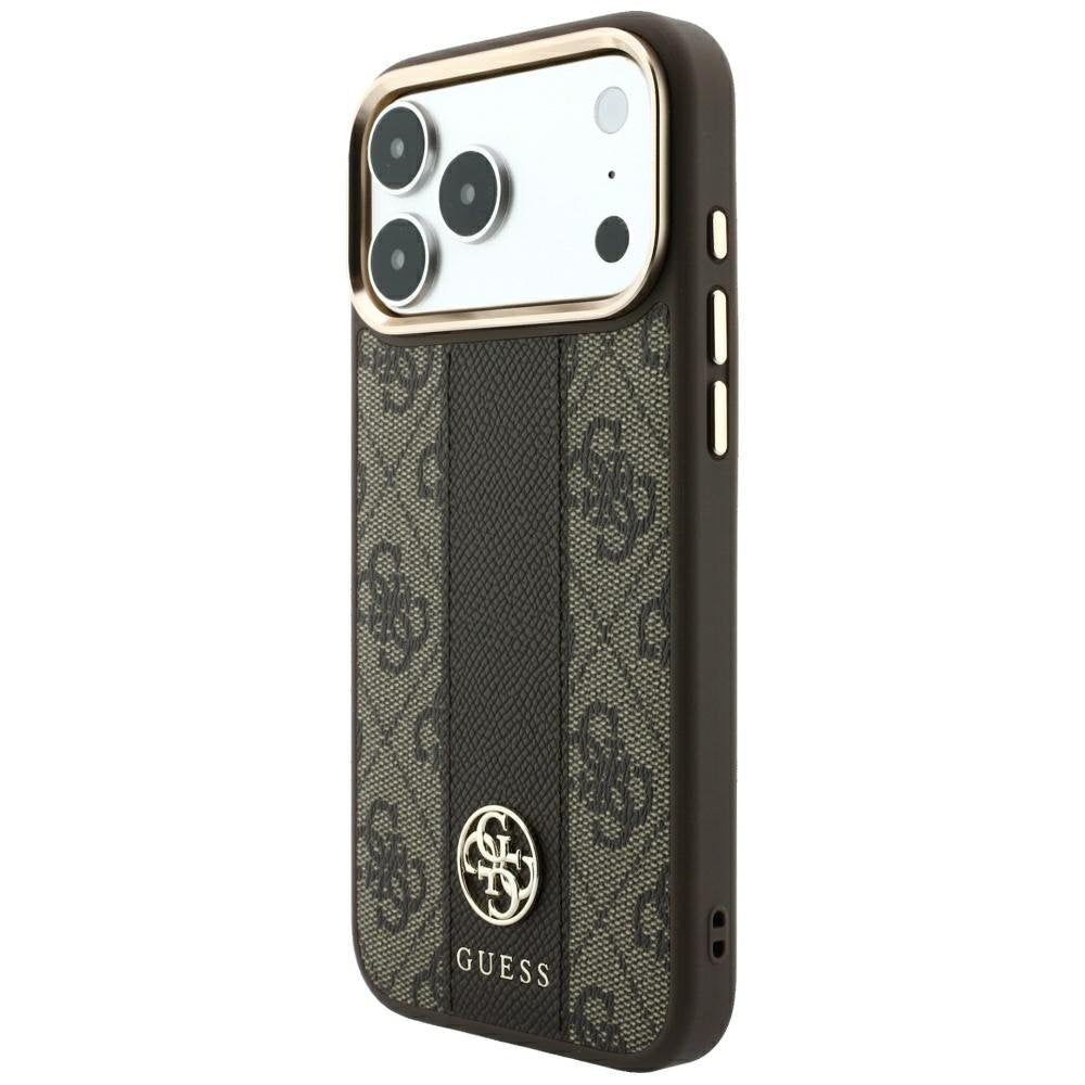 „Guess 4G“ MagSafe apvalks ar „Stripe Round“ un „Classic“ logotipiem iPhone 18 Pro / 17 Pro, brūns
