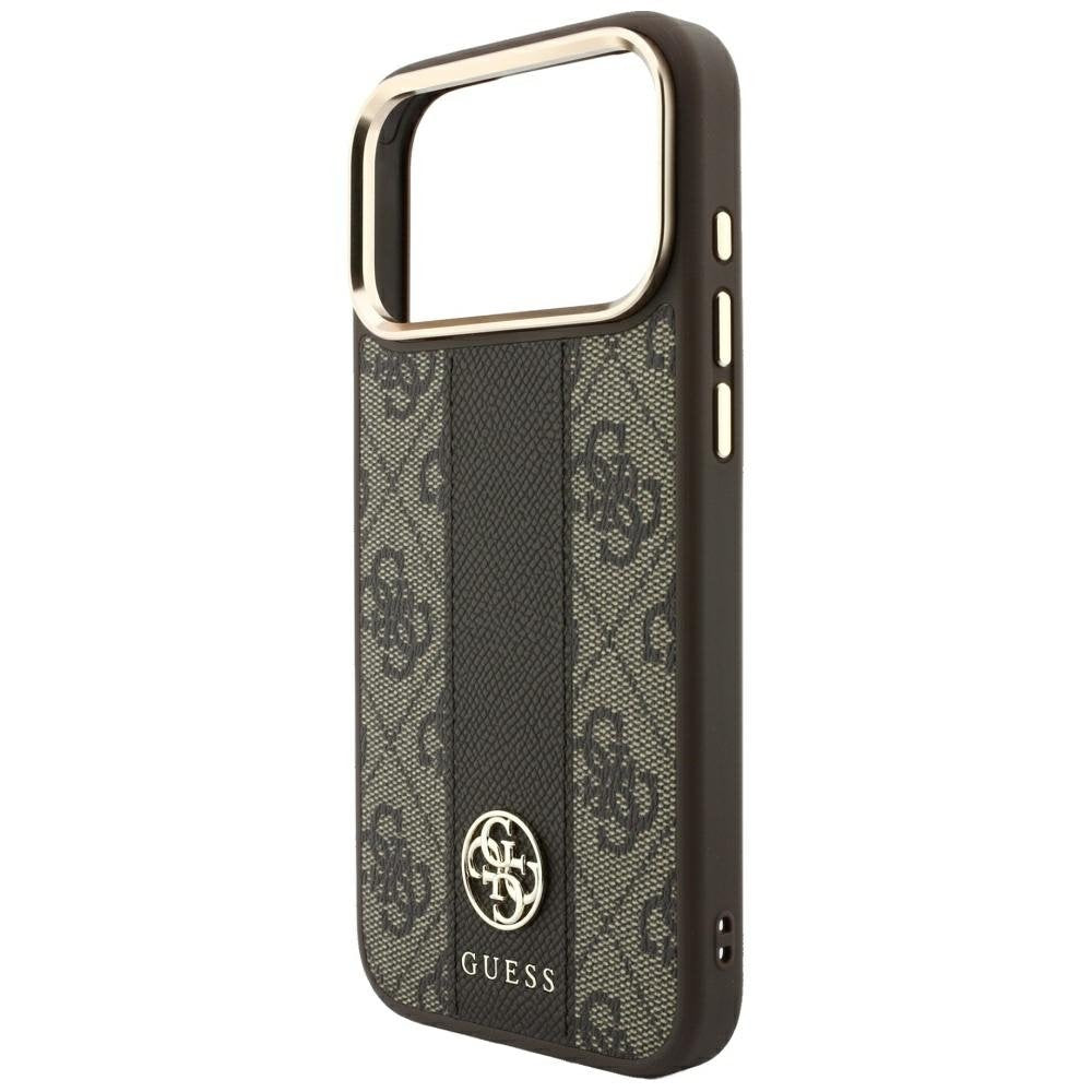 „Guess 4G“ MagSafe apvalks ar „Stripe Round“ un „Classic“ logotipiem iPhone 18 Pro / 17 Pro, brūns