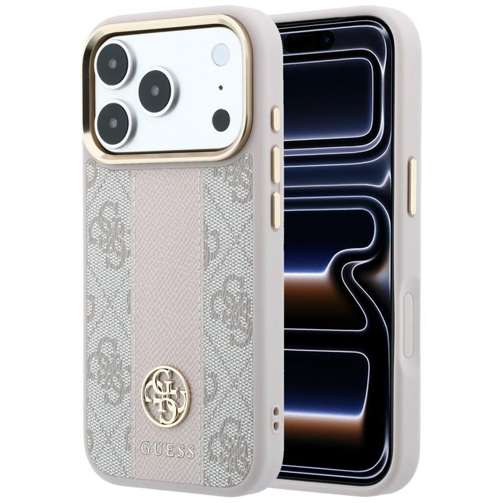 „Guess 4G“ ar „Stripe“ apaļajiem un klasiskajiem logotipiem – „MagSafe“ apvalks iPhone 18 Pro / 17 Pro, rozā krāsā