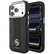 „Guess 4G“ ar „Stripe“ apaļajiem un klasiskajiem logotipiem – „MagSafe“ apvalks iPhone 18 Pro Max / 17 Pro Max, melns