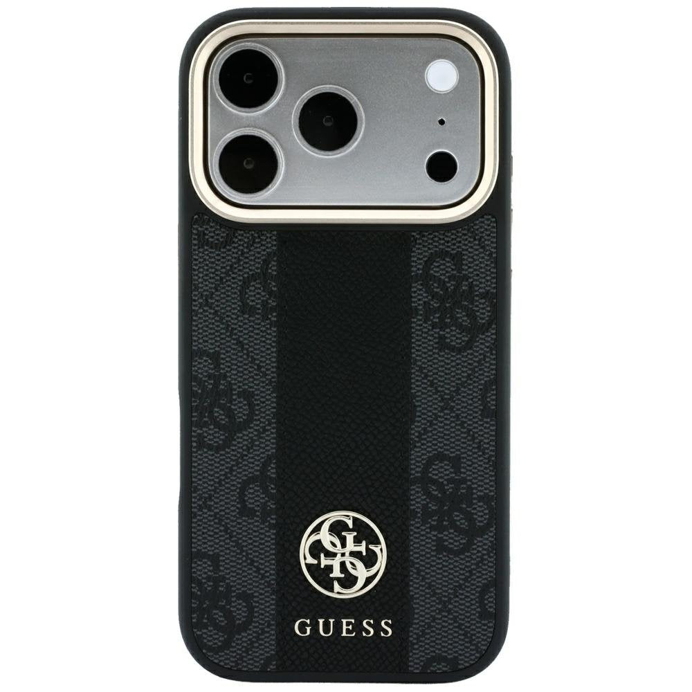 „Guess 4G“ ar „Stripe“ apaļajiem un klasiskajiem logotipiem – „MagSafe“ apvalks iPhone 18 Pro Max / 17 Pro Max, melns