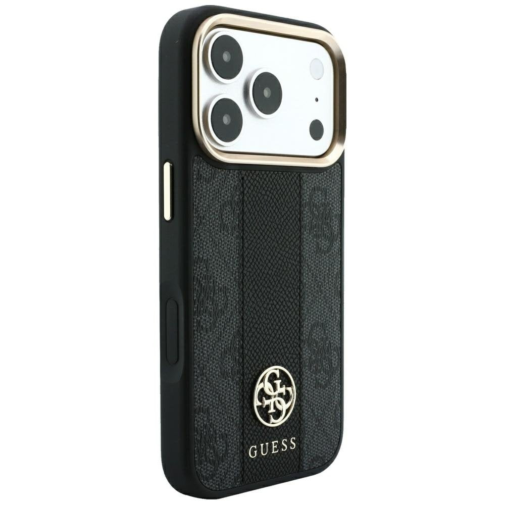 „Guess 4G“ ar „Stripe“ apaļajiem un klasiskajiem logotipiem – „MagSafe“ apvalks iPhone 18 Pro Max / 17 Pro Max, melns