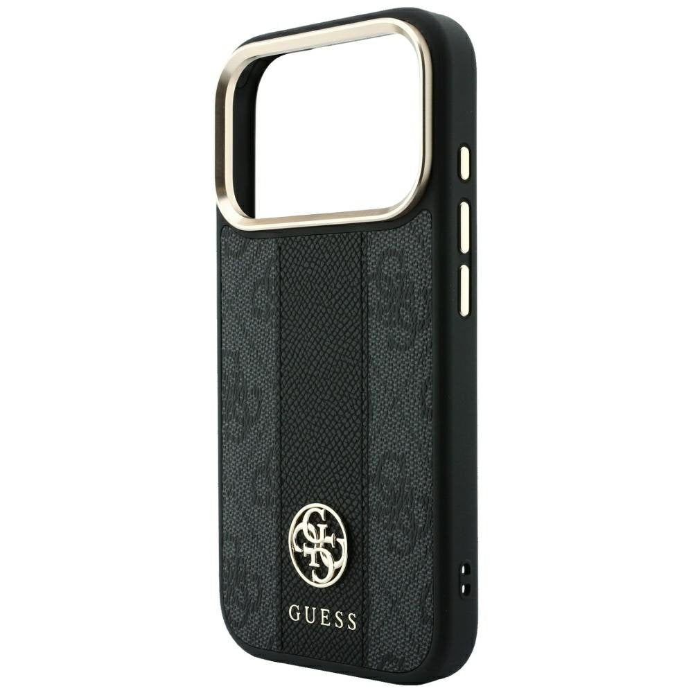 „Guess 4G“ ar „Stripe“ apaļajiem un klasiskajiem logotipiem – „MagSafe“ apvalks iPhone 18 Pro Max / 17 Pro Max, melns