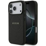 „Guess“ graudainais zelta gredzens „MagSafe“ apvalks iPhone 18 Pro / 17 Pro, melns