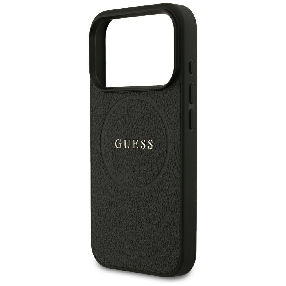 „Guess“ graudainais zelta gredzens „MagSafe“ apvalks iPhone 18 Pro / 17 Pro, melns