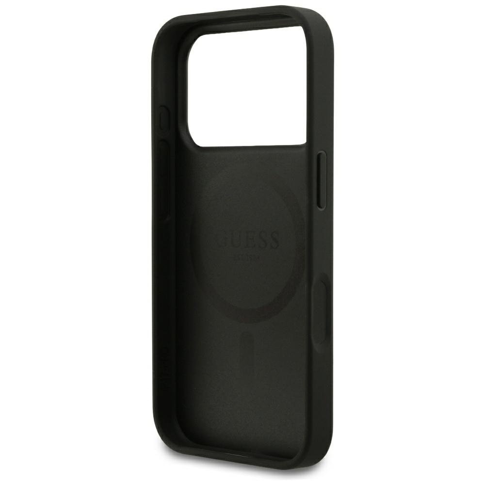 „Guess“ graudainais zelta gredzens „MagSafe“ apvalks iPhone 18 Pro / 17 Pro, melns