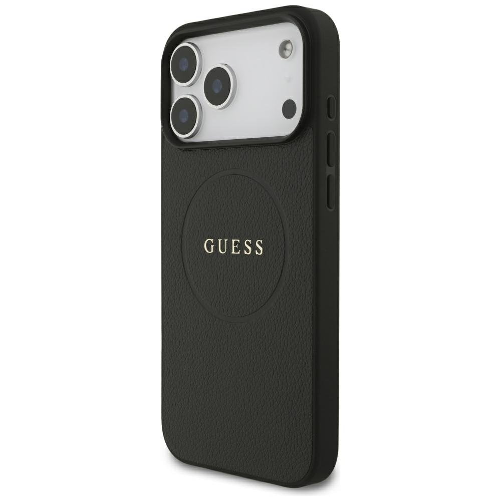 „Guess“ graudainā zelta gredzena formas „MagSafe“ apvalks iPhone 18 Pro Max / 17 Pro Max, melns