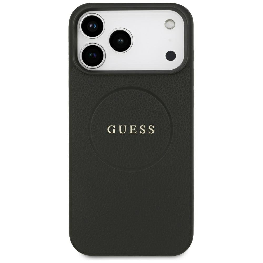 „Guess“ graudainā zelta gredzena formas „MagSafe“ apvalks iPhone 18 Pro Max / 17 Pro Max, melns