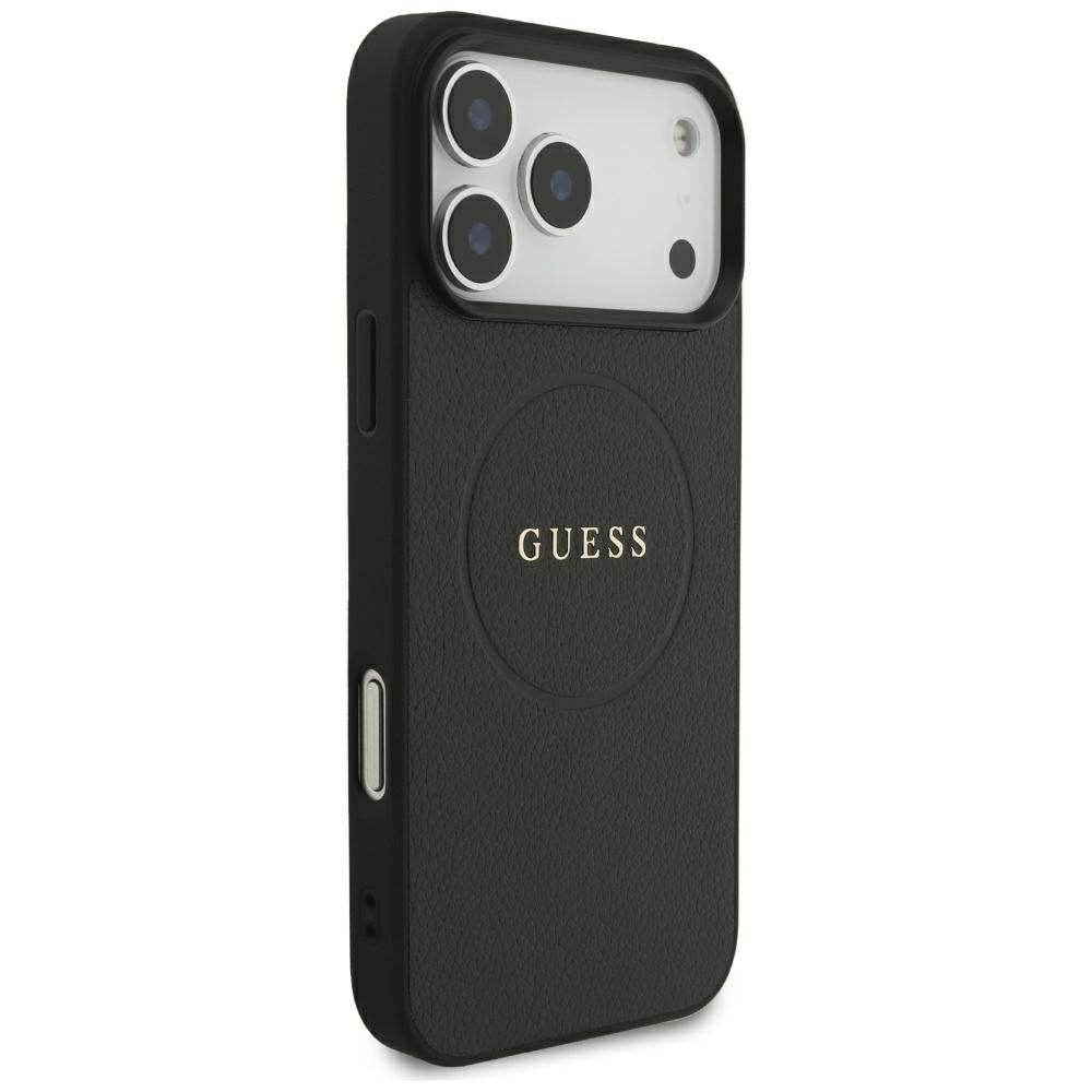„Guess“ graudainā zelta gredzena formas „MagSafe“ apvalks iPhone 18 Pro Max / 17 Pro Max, melns