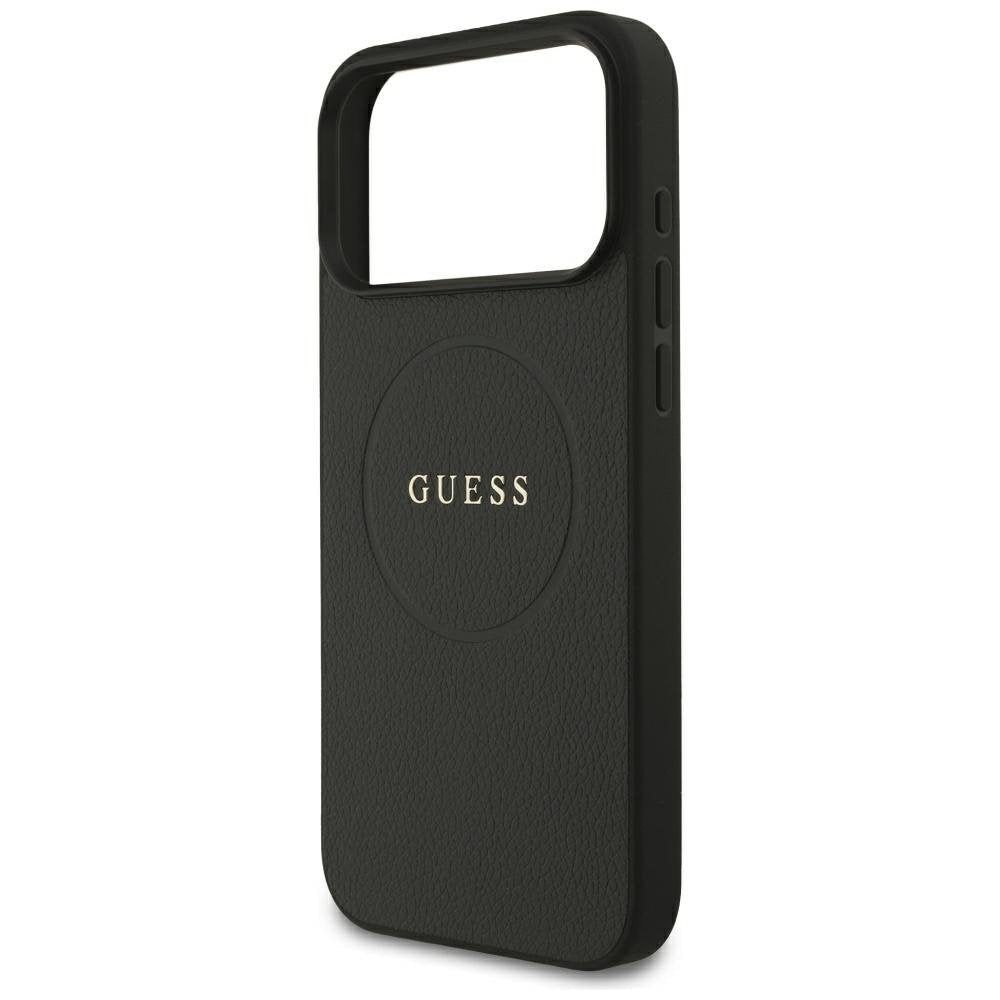 „Guess“ graudainā zelta gredzena formas „MagSafe“ apvalks iPhone 18 Pro Max / 17 Pro Max, melns