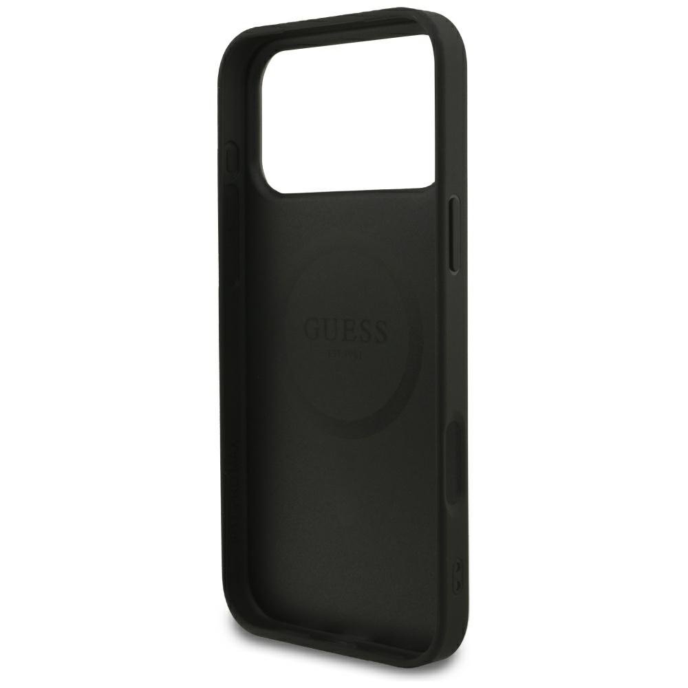 „Guess“ graudainā zelta gredzena formas „MagSafe“ apvalks iPhone 18 Pro Max / 17 Pro Max, melns