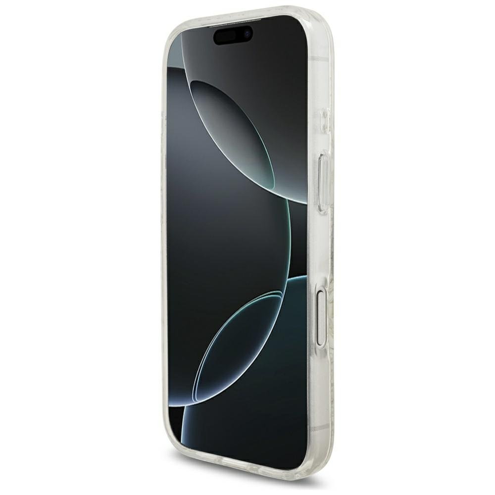 „Guess“ IML „Flowers Allover“ galvanizēts ar pērļu siksnu un MagSafe funkciju vāciņš iPhone 18 Pro / 17 Pro, balts