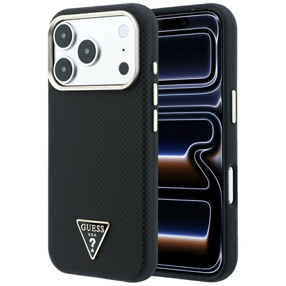 „Guess“ Kevlar Triangle Logo MagSafe apvalks iPhone 18 Pro / 17 Pro, melns