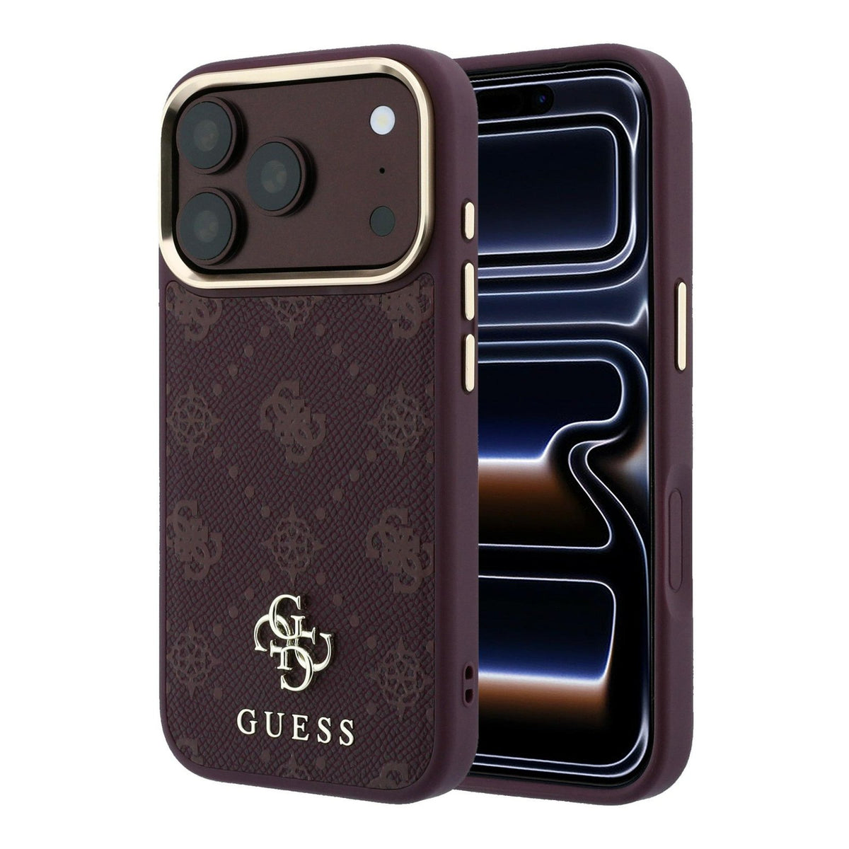 „Guess Peony 4G“ apvalks ar nelielu logotipu un MagSafe funkciju iPhone 18 Pro / 17 Pro, bordo krāsā