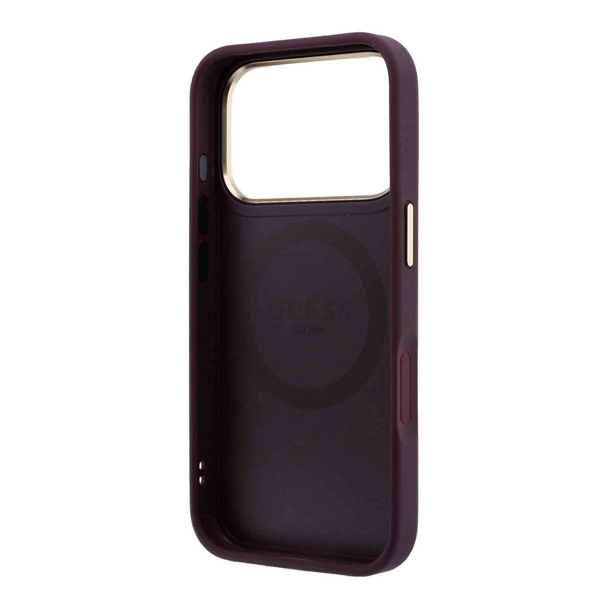 „Guess Peony 4G“ apvalks ar nelielu logotipu un MagSafe funkciju iPhone 18 Pro / 17 Pro, bordo krāsā