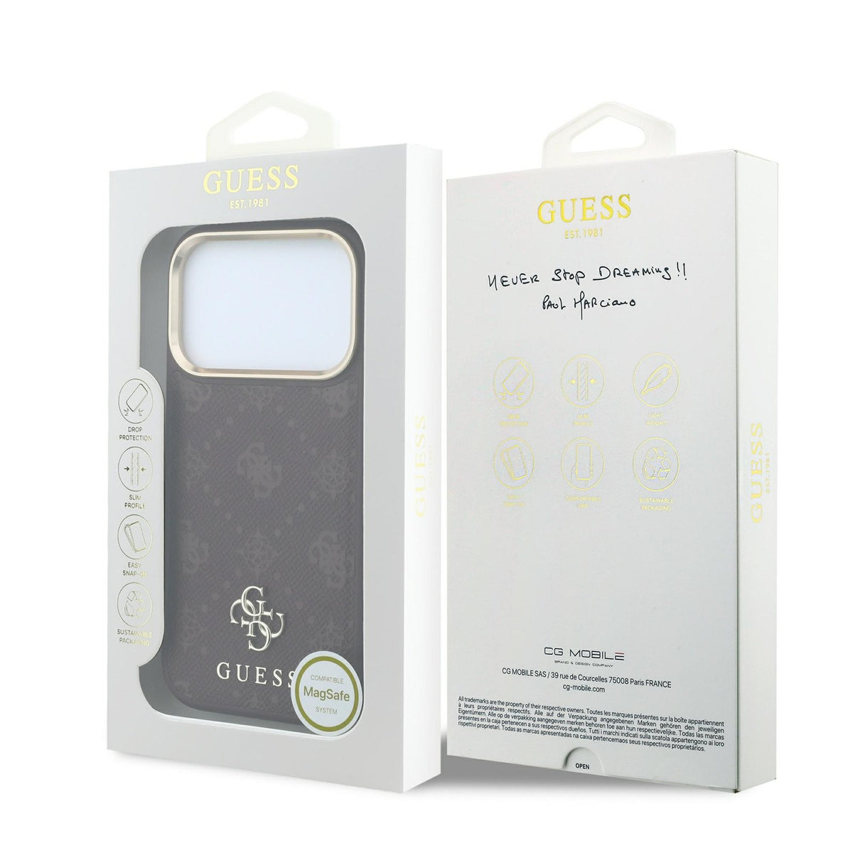 „Guess Peony 4G“ apvalks ar nelielu logotipu un MagSafe funkciju iPhone 18 Pro / 17 Pro, bordo krāsā