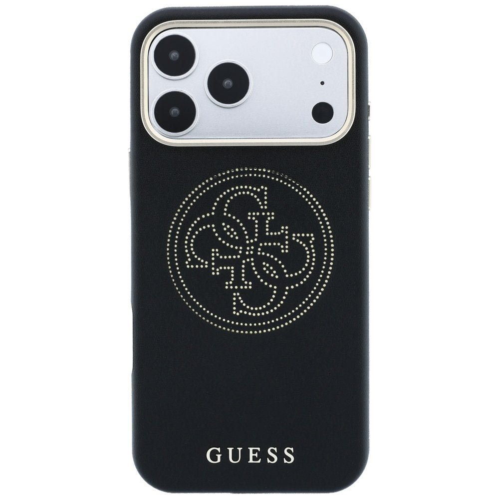 „Guess“ perforēts 4G zelta logotipa „Magsafe“ apvalks iPhone 18 Pro / 17 Pro, melns