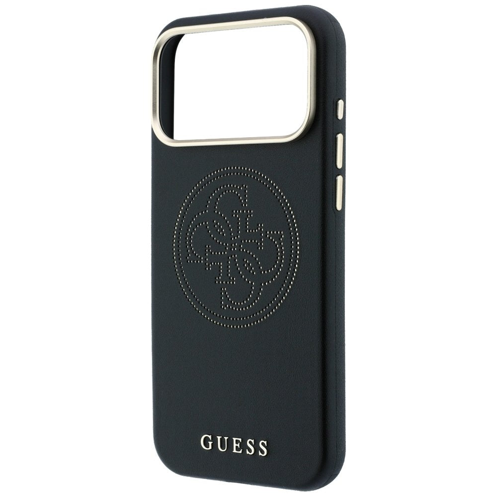 „Guess“ perforēts 4G zelta logotipa „Magsafe“ apvalks iPhone 18 Pro / 17 Pro, melns