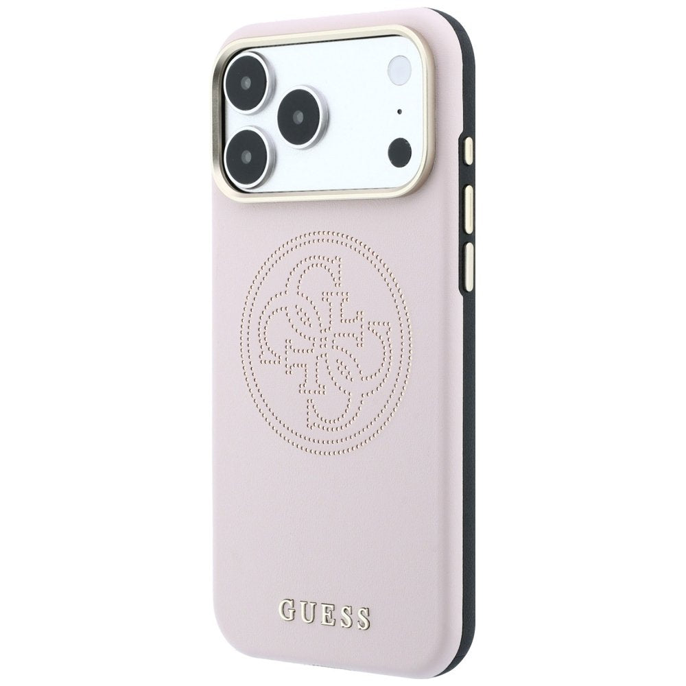 „Guess“ perforēts 4G zelta logotipa „Magsafe“ apvalks iPhone 18 Pro / 17 Pro, rozā krāsā
