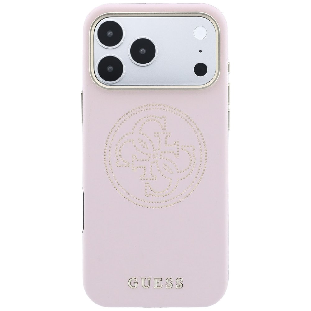 „Guess“ perforēts 4G zelta logotipa „Magsafe“ apvalks iPhone 18 Pro / 17 Pro, rozā krāsā