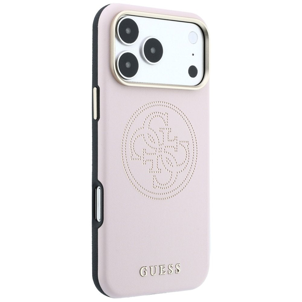„Guess“ perforēts 4G zelta logotipa „Magsafe“ apvalks iPhone 18 Pro / 17 Pro, rozā krāsā