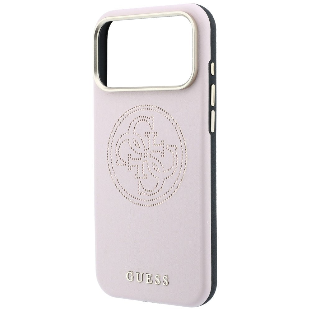 „Guess“ perforēts 4G zelta logotipa „Magsafe“ apvalks iPhone 18 Pro / 17 Pro, rozā krāsā