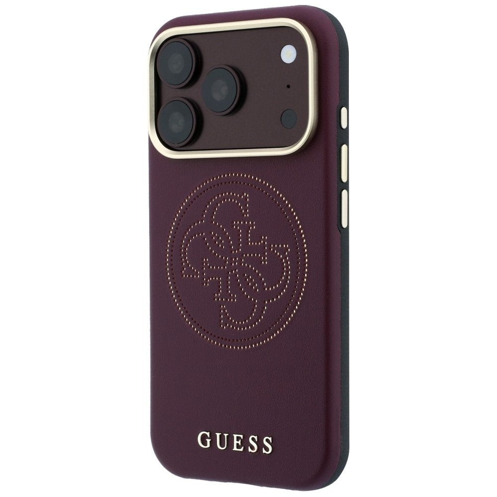 „Guess“ perforētais „Magsafe“ apvalks ar 4G zelta logotipu iPhone 18 Pro Max / 17 Pro Max, bordo krāsā