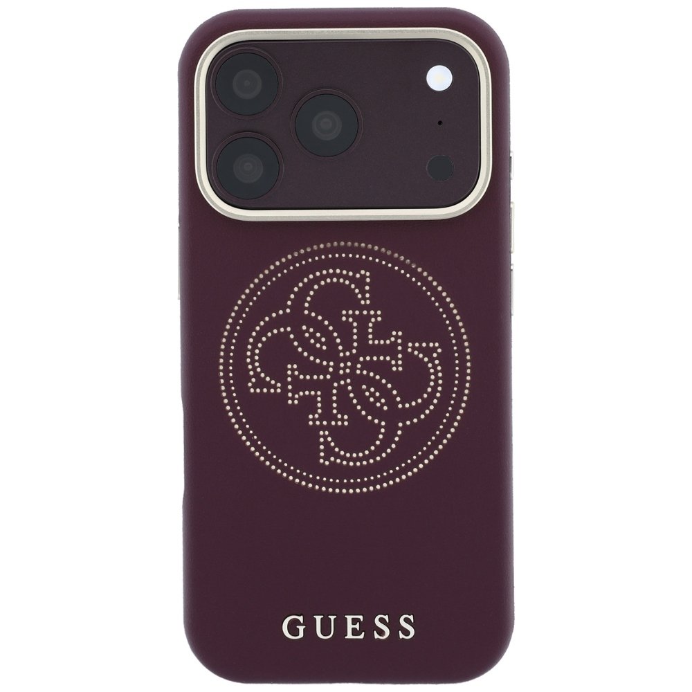 „Guess“ perforētais „Magsafe“ apvalks ar 4G zelta logotipu iPhone 18 Pro Max / 17 Pro Max, bordo krāsā