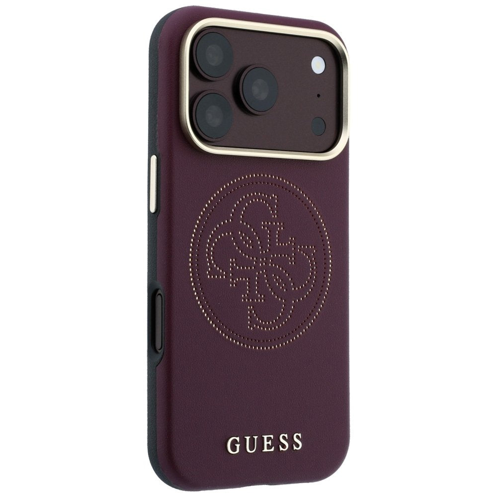 „Guess“ perforētais „Magsafe“ apvalks ar 4G zelta logotipu iPhone 18 Pro Max / 17 Pro Max, bordo krāsā