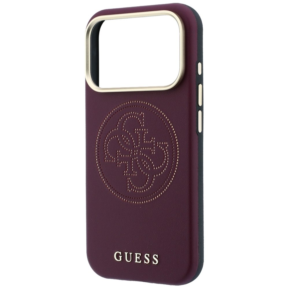 „Guess“ perforētais „Magsafe“ apvalks ar 4G zelta logotipu iPhone 18 Pro Max / 17 Pro Max, bordo krāsā