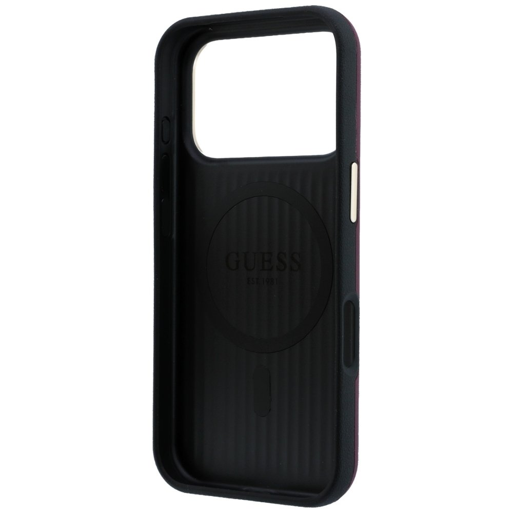 „Guess“ perforētais „Magsafe“ apvalks ar 4G zelta logotipu iPhone 18 Pro Max / 17 Pro Max, bordo krāsā