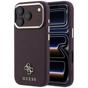 „Guess“ „Saffiano Small 4G“ un „Classic Logo MagSafe“ apvalks iPhone 18 Pro / 17 Pro, bordo krāsā