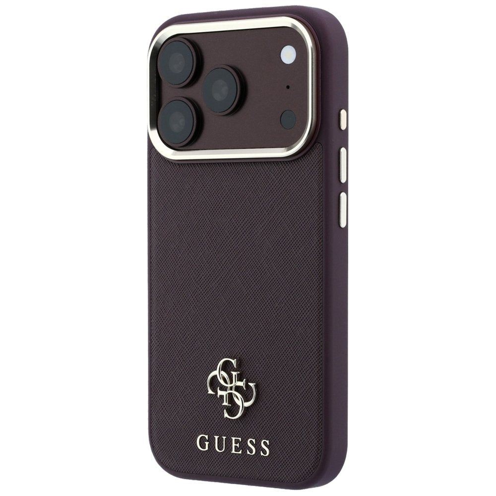 „Guess“ „Saffiano Small 4G“ un „Classic Logo MagSafe“ apvalks iPhone 18 Pro / 17 Pro, bordo krāsā