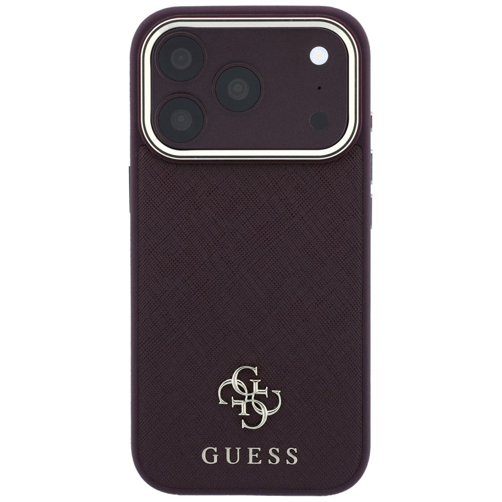 „Guess“ „Saffiano Small 4G“ un „Classic Logo MagSafe“ apvalks iPhone 18 Pro / 17 Pro, bordo krāsā