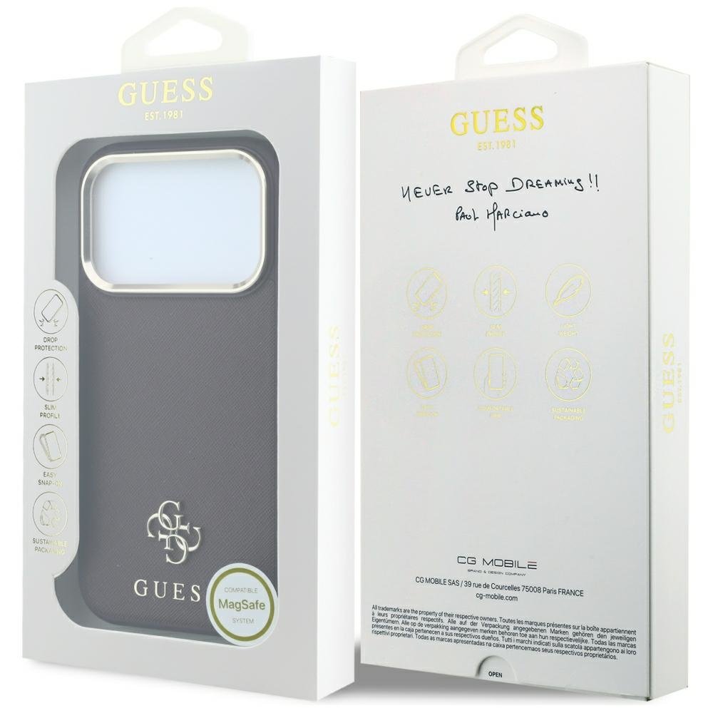 „Guess“ „Saffiano Small 4G“ un „Classic Logo MagSafe“ apvalks iPhone 18 Pro / 17 Pro, bordo krāsā