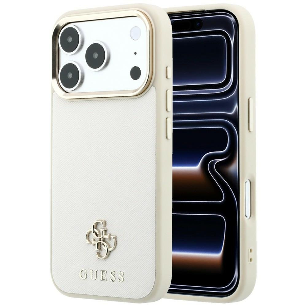 „Guess“ Saffiano Small 4G un Classic Logo MagSafe apvalks iPhone 18 Pro Max / 17 Pro Max, smilškrāsā