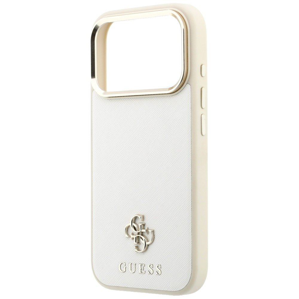 „Guess“ Saffiano Small 4G un Classic Logo MagSafe apvalks iPhone 18 Pro Max / 17 Pro Max, smilškrāsā
