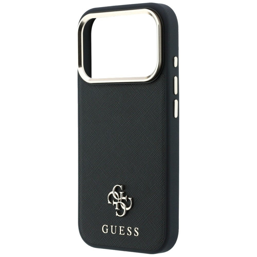 Guess Saffiano Small 4G un Classic Logo MagSafe vāciņš iPhone 18 Pro Max / 17 Pro Max, melns