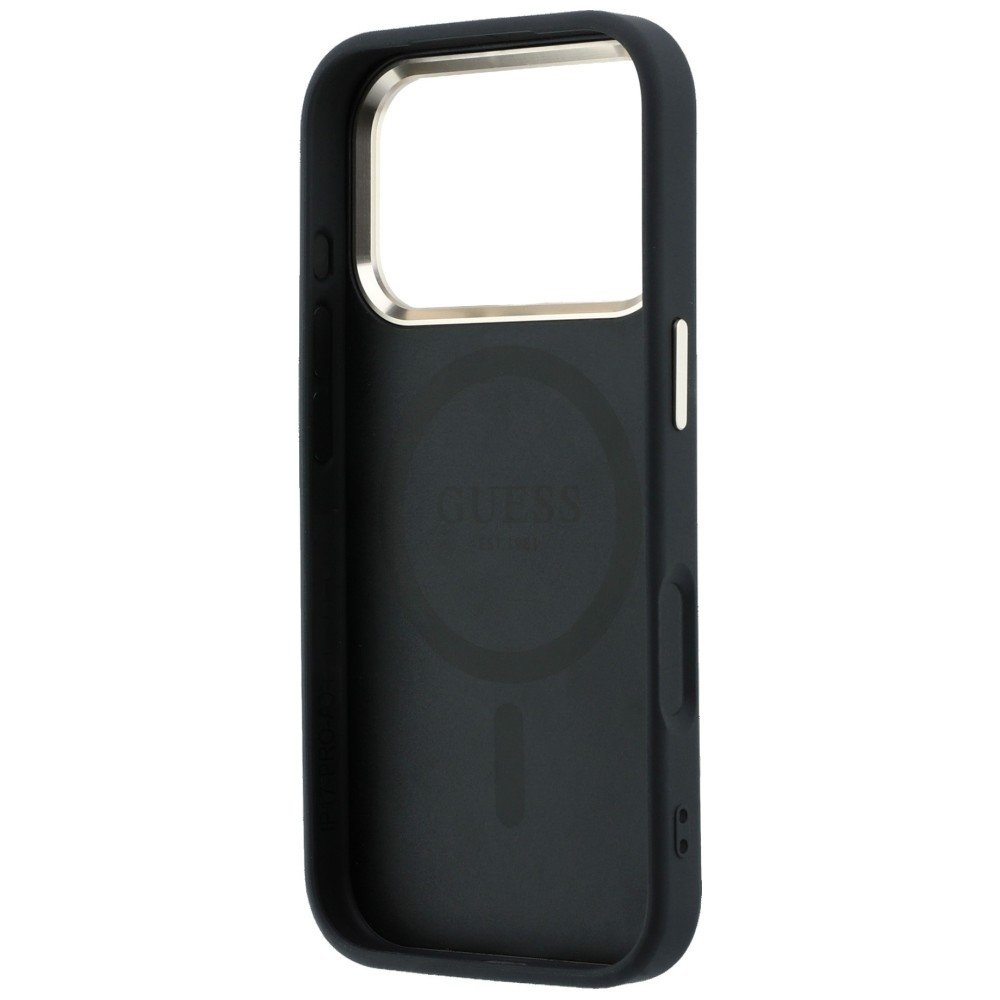 Guess Saffiano Small 4G un Classic Logo MagSafe vāciņš iPhone 18 Pro Max / 17 Pro Max, melns